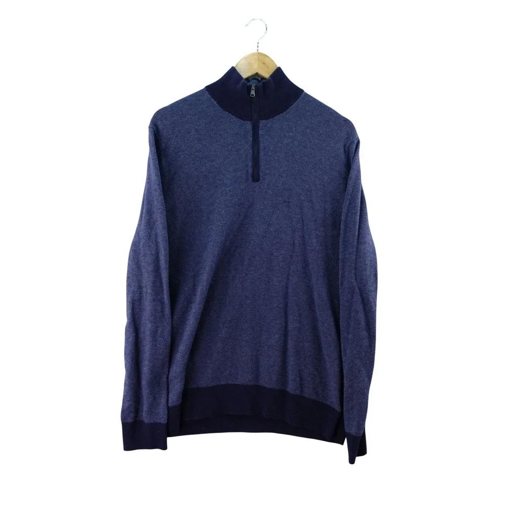 Banana Republic Men's L Blue Cashmere Blend 1/4 Zip Pullover Sweater Preppy‎